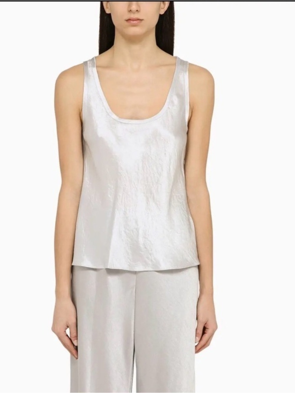 Vince Silverstone Acetate Tank Top Silver Gray S Raw Hem $273 Quiet Luxury